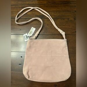 NWT - Rare Vintage Roots Soft Pink Suede Leather Shoulder Bag with plaid lining